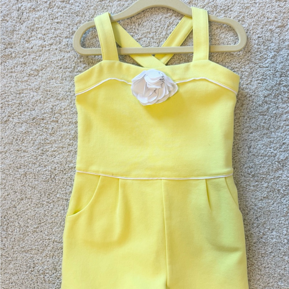 Janie and Jack Yellow Jumpsuit with White Floral Detail